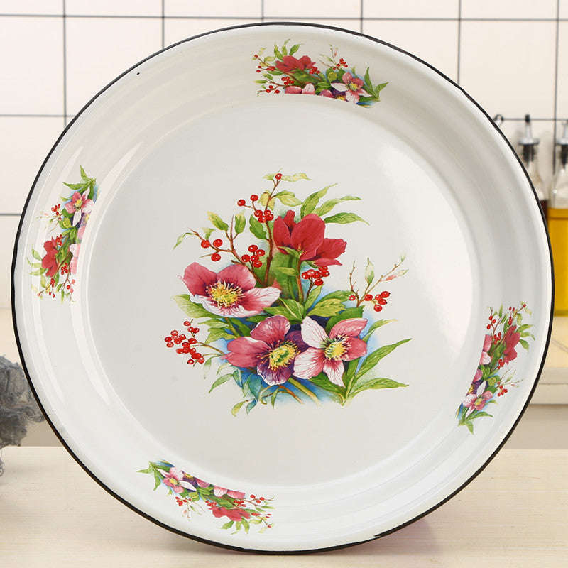 Agate Enamel Food Plate Fruit Plate Serving Tray Decorated 30cm/40cm