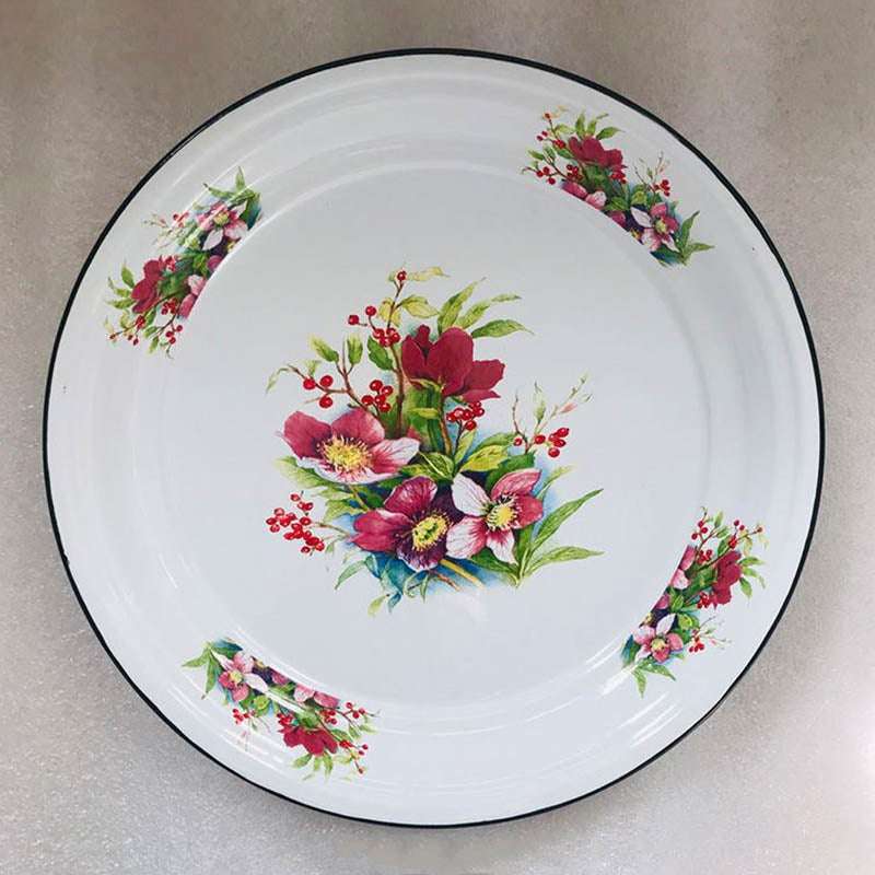 Agate Vintage Enamel Food Plate Fruit Plate Serving Tray Decorated