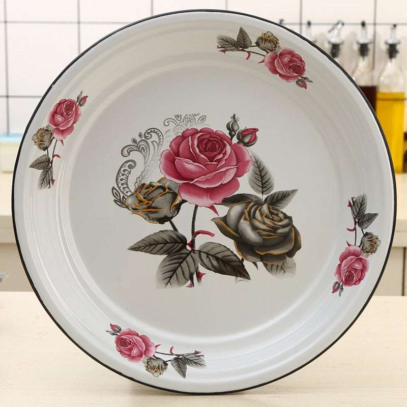 Agate Vintage Enamel Food Plate Fruit Plate Serving Tray Decorated