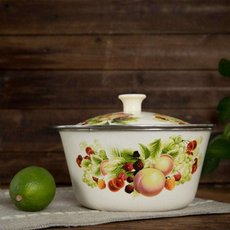 Agate Enamel Multi-Purpose Deep Mixing Bowl with Stainless Steel Rim & Lid - 30cm / Fruit