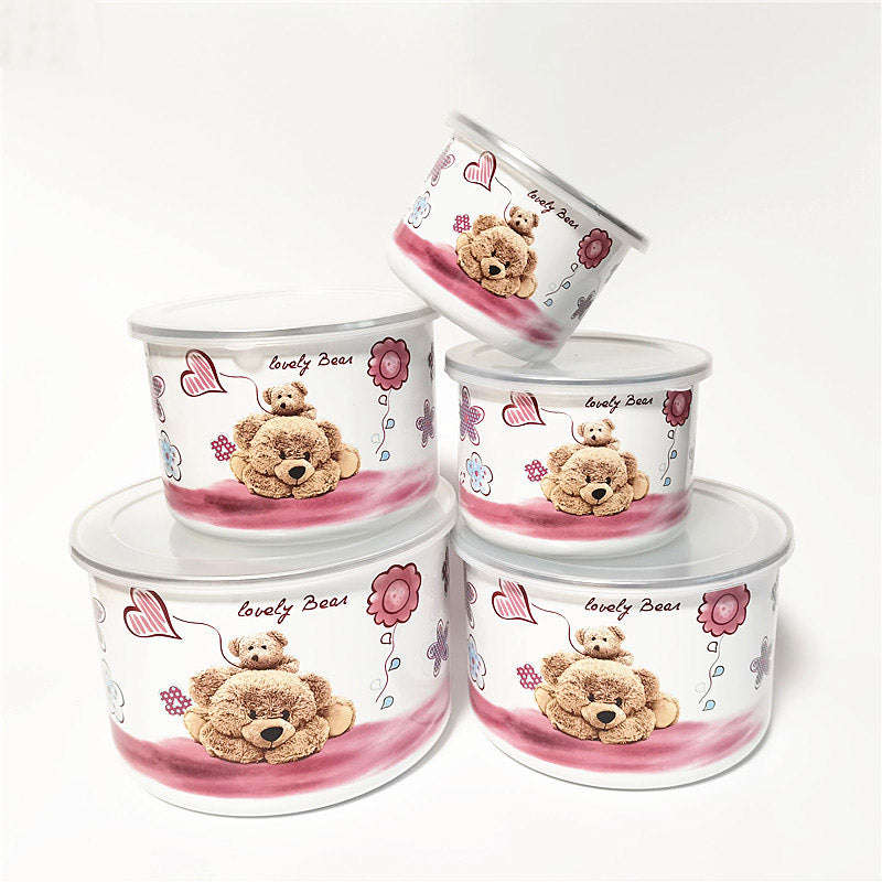 Agate Enamel Round Storage Box Set 10 Piece (5 bowls & 5 lids) - Tall Version