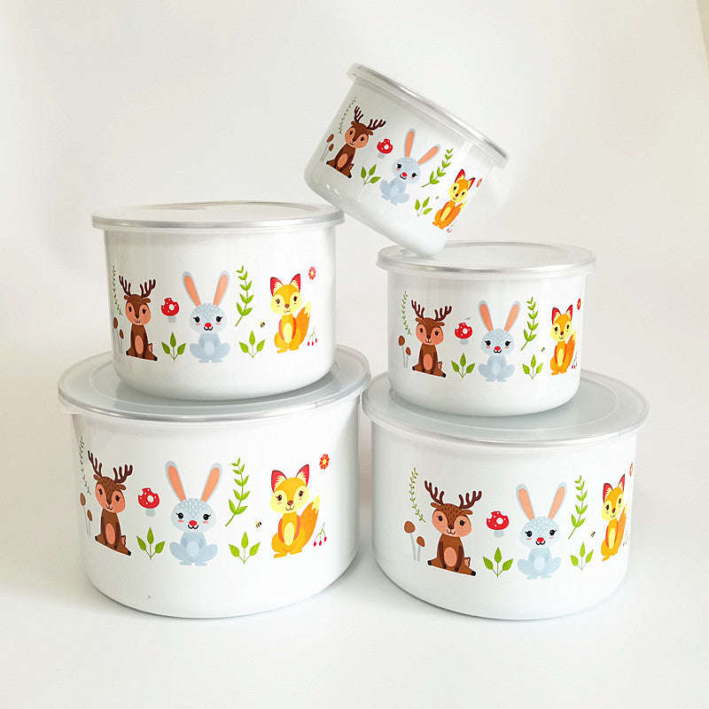 Agate Enamel Round Storage Box Set 10 Piece (5 bowls & 5 lids) - Tall Version