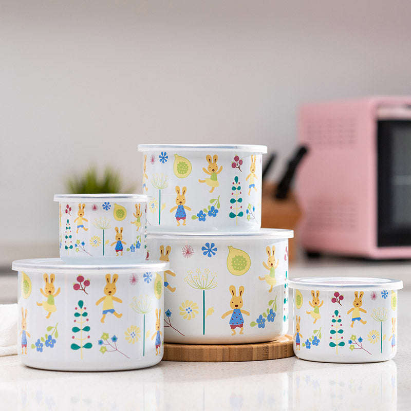 Agate Enamel Round Storage Box Set 10 Piece (5 bowls & 5 lids) - Tall Version