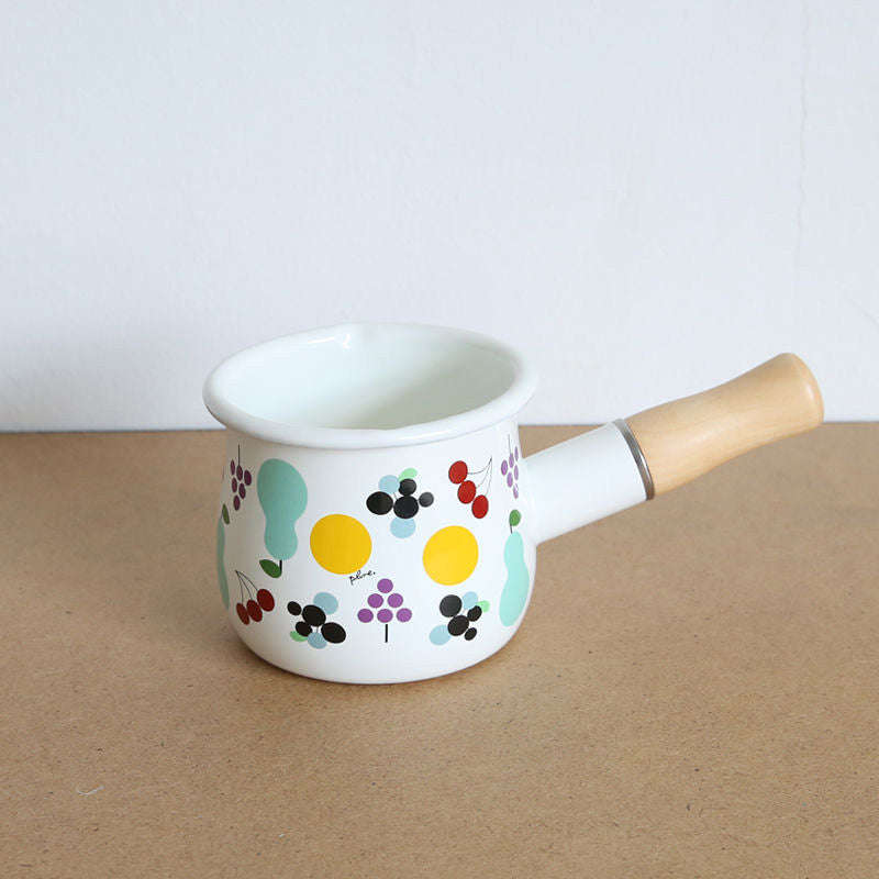 Agate Enamel Saucepan Milk Pan Mini Butter Warmer with Wooden Handle 10cm
