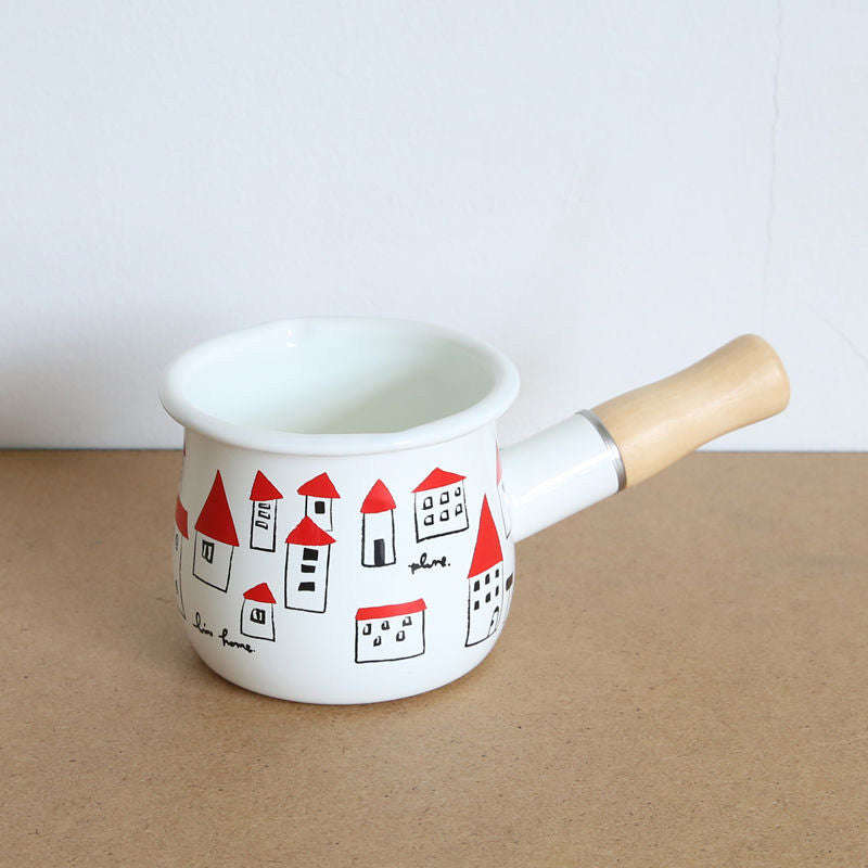 Agate Enamel Saucepan Milk Pan Mini Butter Warmer with Wooden Handle 10cm