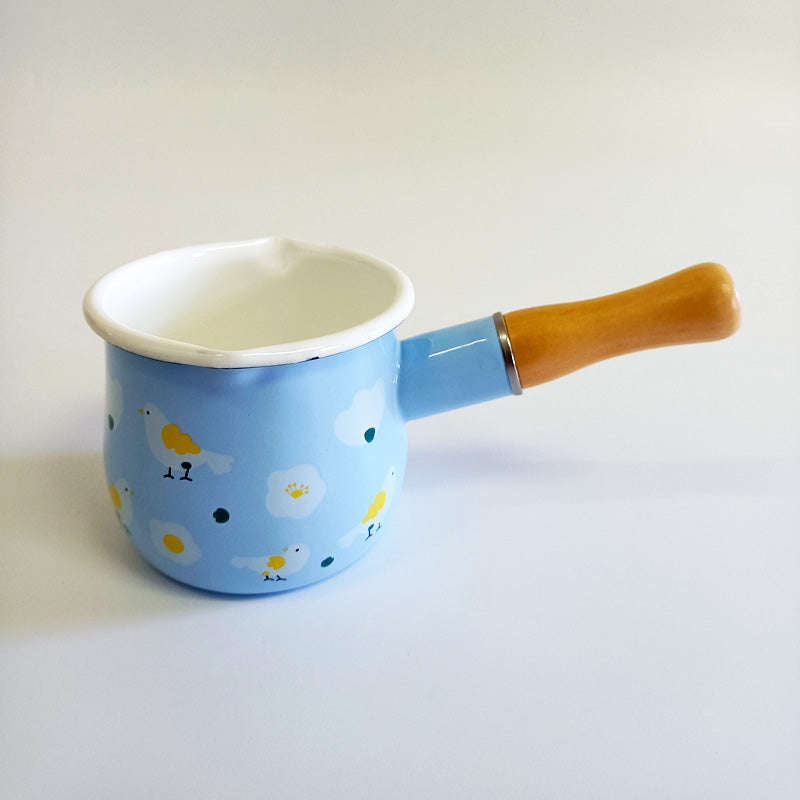 Agate Enamel Saucepan Milk Pan Mini Butter Warmer with Wooden Handle 10cm