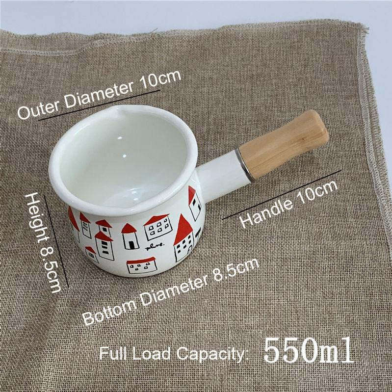 Agate Enamel Saucepan Milk Pan Mini Butter Warmer with Wooden Handle 10cm