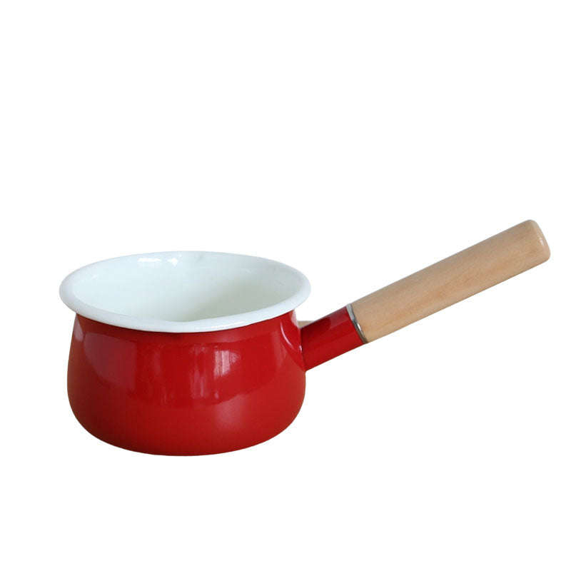 Agate Enamel Saucepan Milk Pan Rolled Rim with Wooden Handle 15cm
