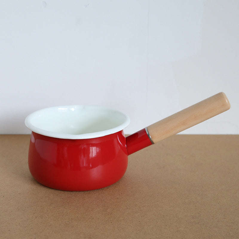 Agate Enamel Saucepan Milk Pan Rolled Rim with Wooden Handle 15cm