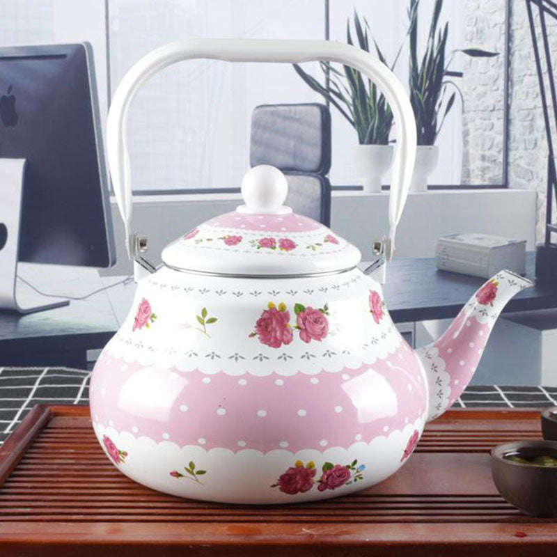 Agate Enamel Teapot 2.5LT Lace Ribbon Design - Pink Lace Ribbon / 2.5LT