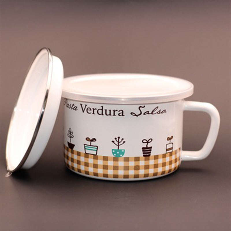 Agate Enamel 16cm Mug, plate with Lids Storage Bowl 1.5L