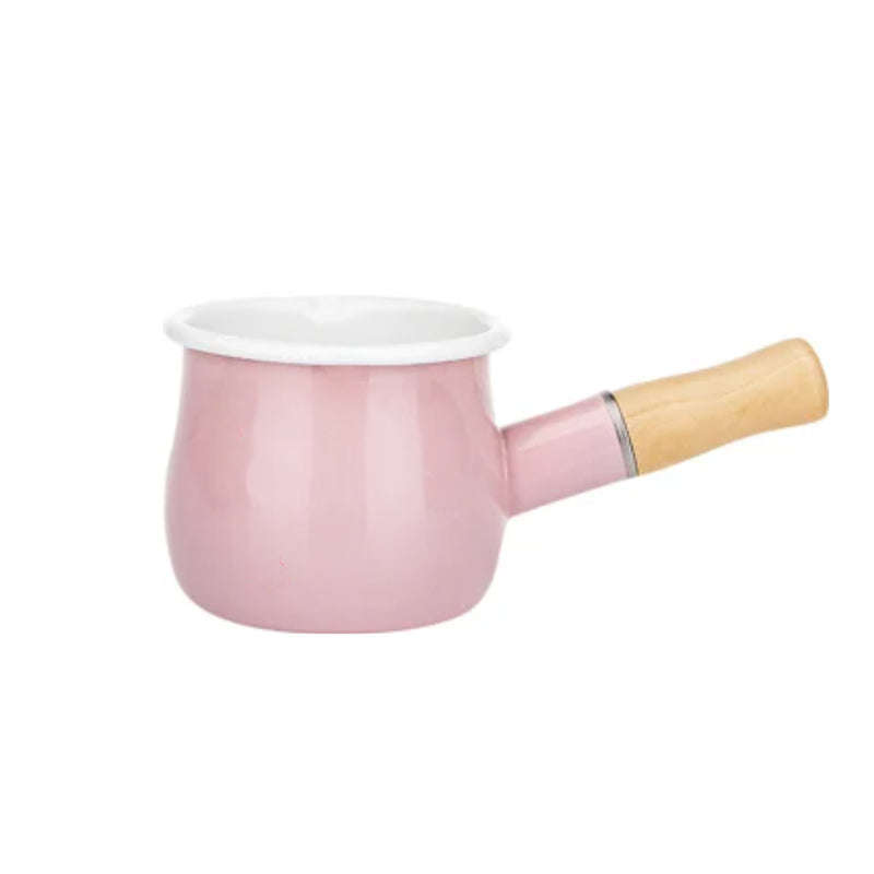 Agate Enamel Saucepan Milk Pan Mini Butter Warmer with Wooden Handle 10cm