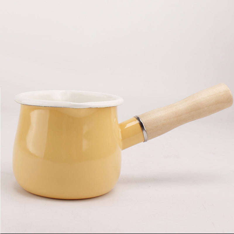 Agate Enamel Saucepan Milk Pan Mini Butter Warmer with Wooden Handle 10cm