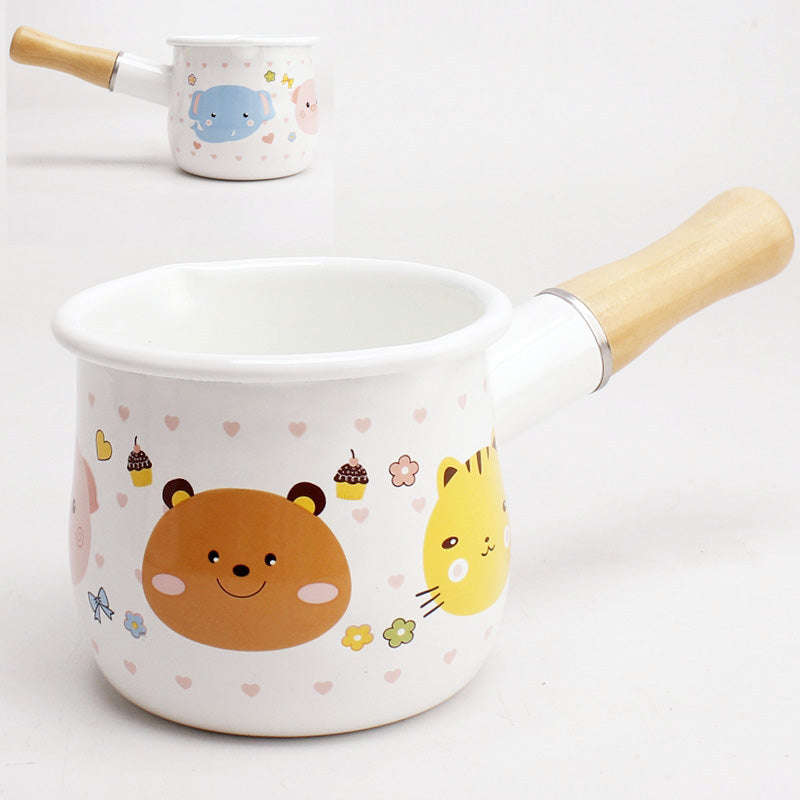 Agate Enamel Saucepan Milk Pan Mini Butter Warmer with Wooden Handle 10cm