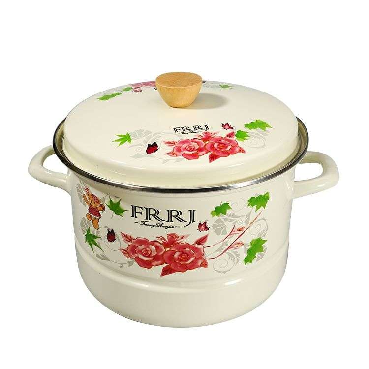 Agate Enamel Steamer Pot Flowers Steam Pot Pasta Stew Pot Stockpot Casserole