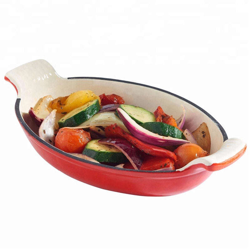 French Cast Iron Enamel Oval Baking Pan Lasagna Pan with Free Gift Oven Glove