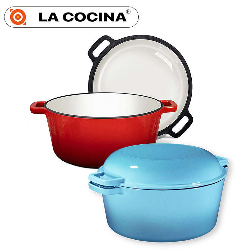La Cocina Cast Iron 2 in 1 Casserole with Frypan Lid 26cm (one pot only)