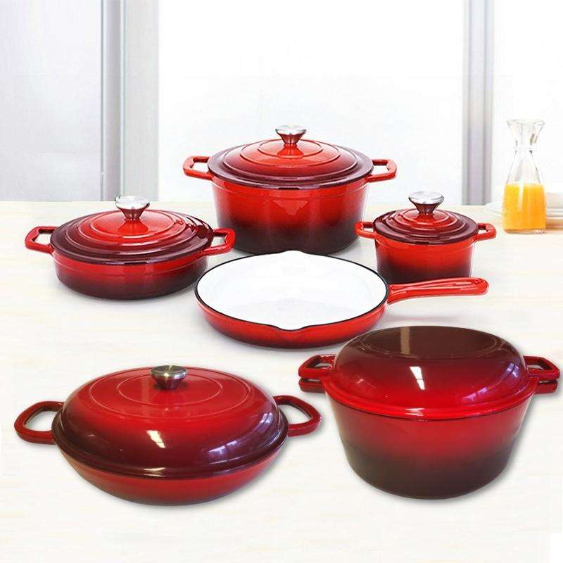 La Cocina Cast Iron 11pc Cookware Set - Red