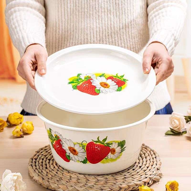 Agate Enamel Multi-Purpose Deep Mixing Bowl with Flat Lid 4L