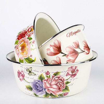 Agate Premier Quality Enamel Multi-Purpose Deep Mixing Bowl Set with Stainless Steel Rim