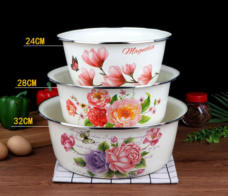 Agate Premier Quality Enamel Multi-Purpose Deep Mixing Bowl Set with Stainless Steel Rim