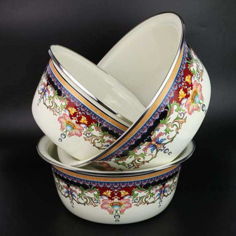 Agate Premier Quality Enamel Multi-Purpose Deep Mixing Bowl Set with Stainless Steel Rim