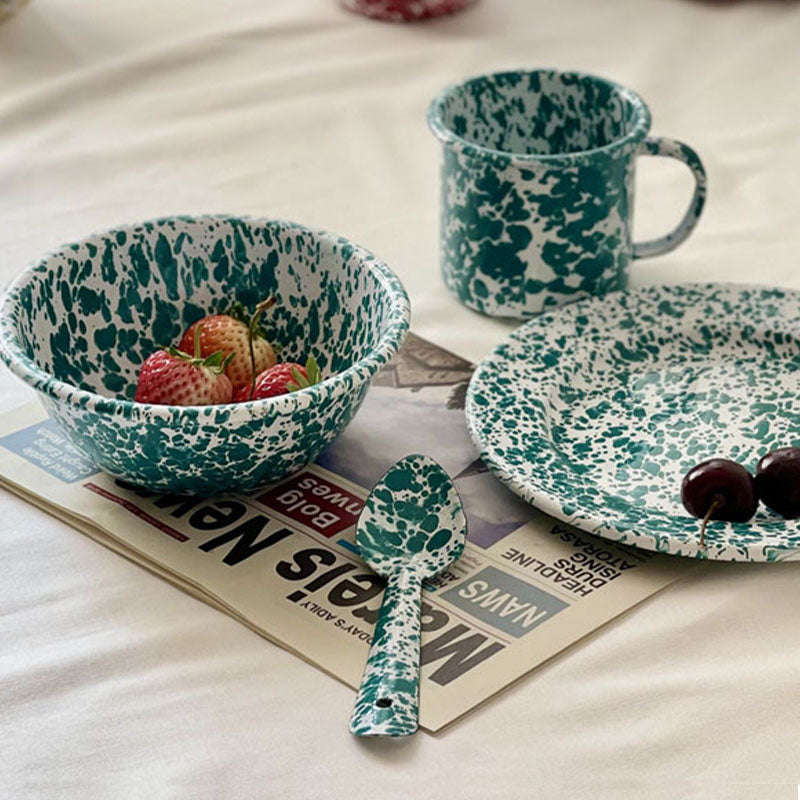 Big5 Marble Splatter Green Enamel Dinner Set Mug Plate Spoon Bowl Camping (each unit price is for...