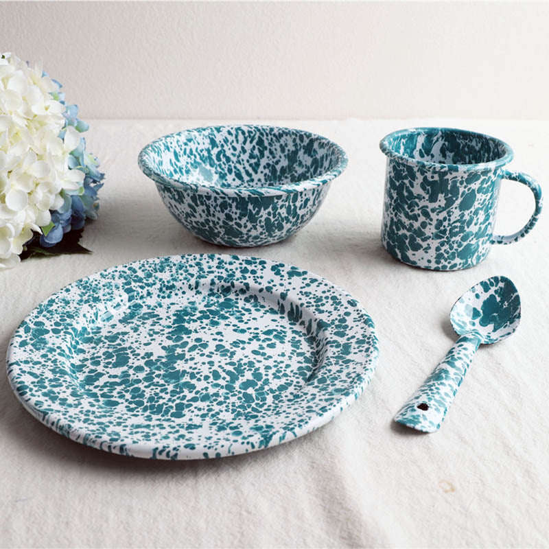Big5 Marble Splatter Green Enamel Dinner Set Mug Plate Spoon Bowl Camping (each unit price is for...