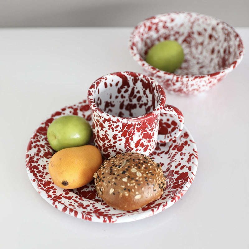 Big5 Marble Splatter Red Enamel Dinner Set Mug Plate Spoon Bowl Camping (each unit price is for i...