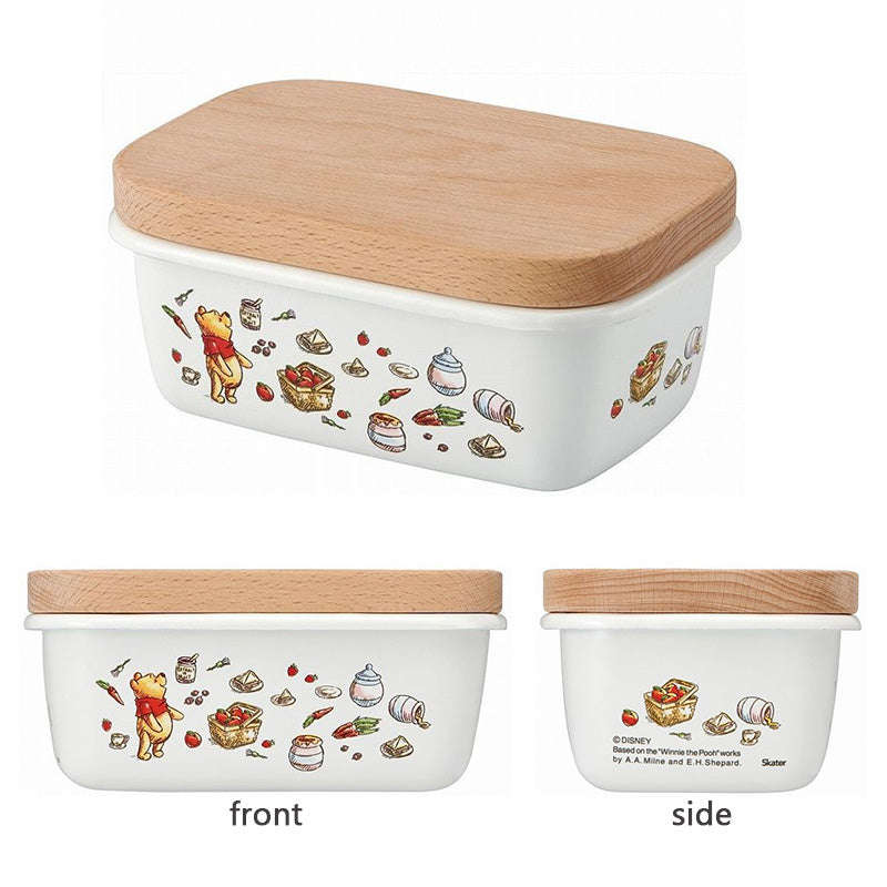Winnie/HelloKitty Quality Enamel Rectangular Butter Dish Butter Keeper with Wood Lid