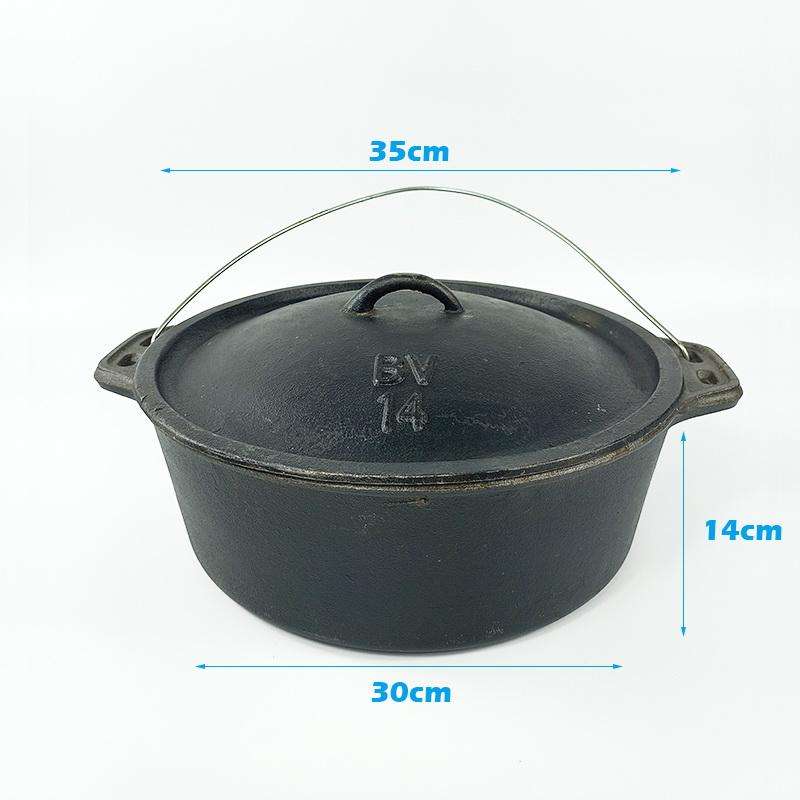 BV Cast Iron Flat Bottom Potjie Dutch Oven Pot No.14