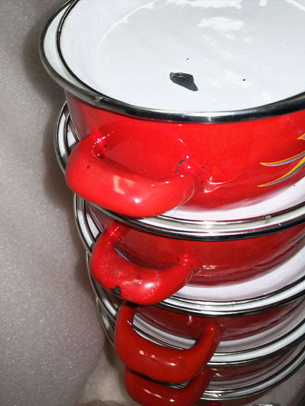 Defects Stock Clearance - Heavy Gauge Red Floral Enamel Pot