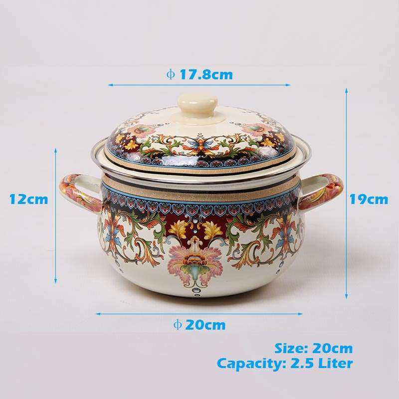 Agate Enamel Classic Flowers Stockpot Stew Pot Casserole - 20 cm