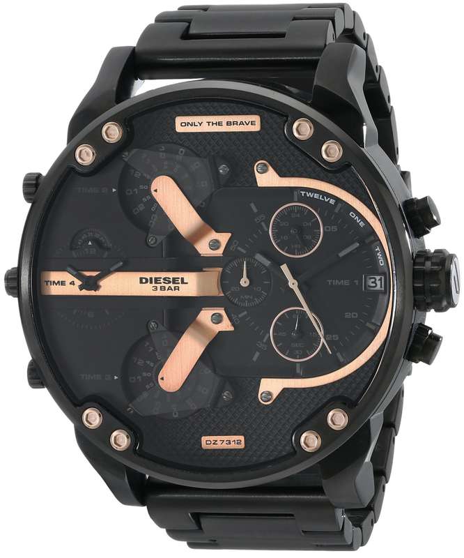 DIESEL The Daddies Chronograph Four Time Zone Dial Black Ion-plated Men's Watch