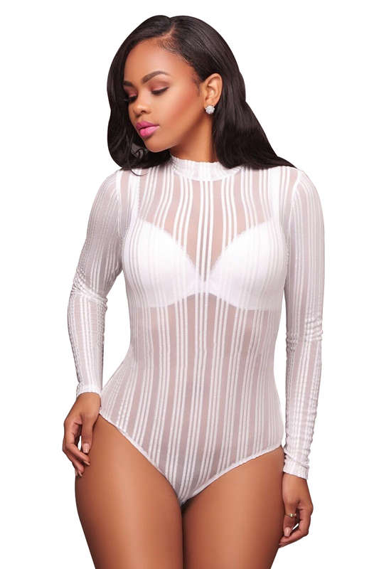 Striped Mesh Bodysuit / Top / Teddy - MEDIUM