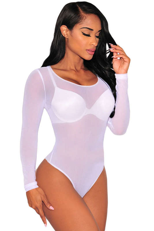 Long Sleeve Sheer Mesh  Playsuit Bodysuit / Top / Teddy - SMALL