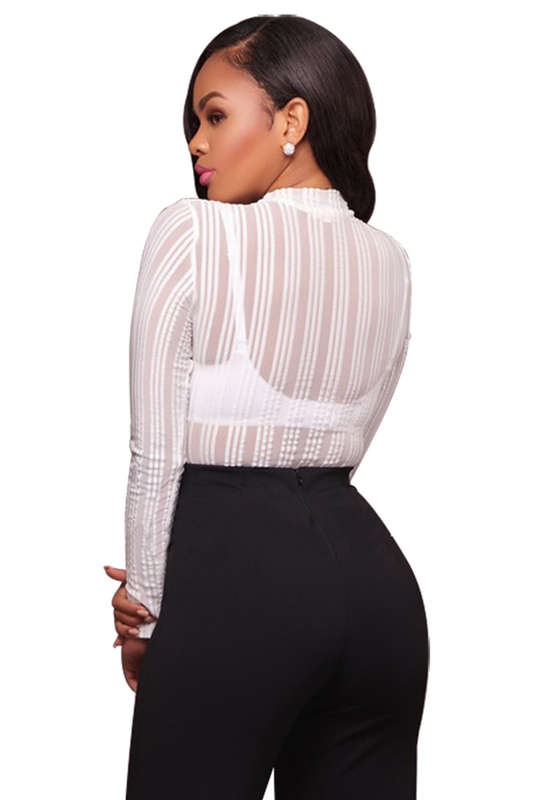 Striped Mesh Bodysuit / Top / Teddy - MEDIUM