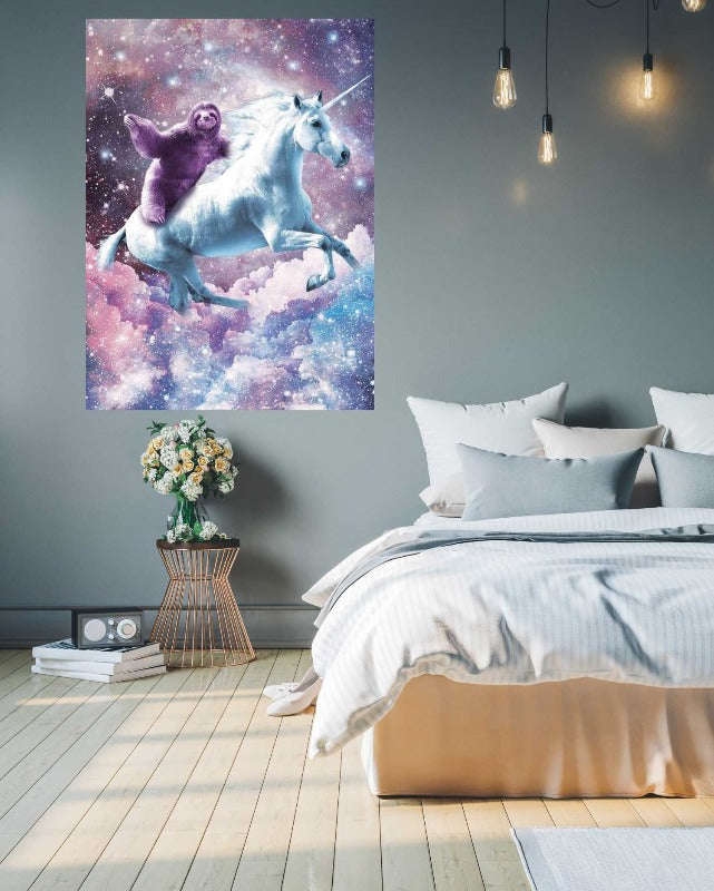 Space Sloth Riding Unicorn Poster