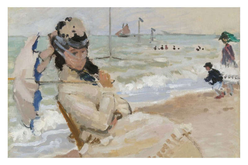 Camille on the Beach in Trouville (1870)  by Claude Monet - Art Poster