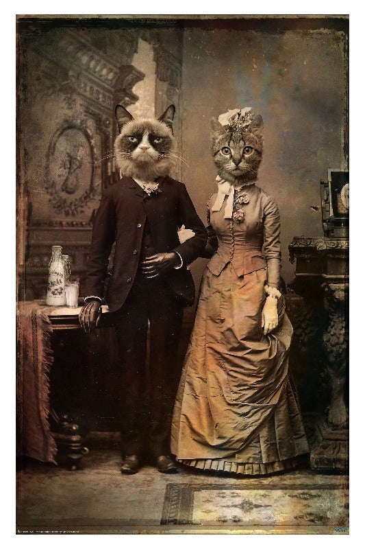 Cat Couple by DDiArte - Surrealism Art Poster