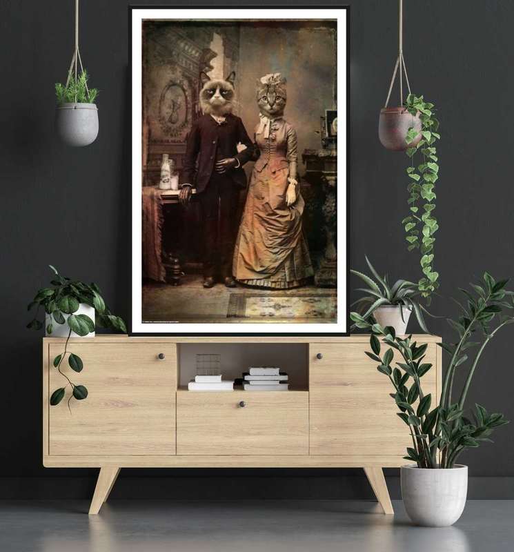 Cat Couple by DDiArte - Surrealism Art Poster