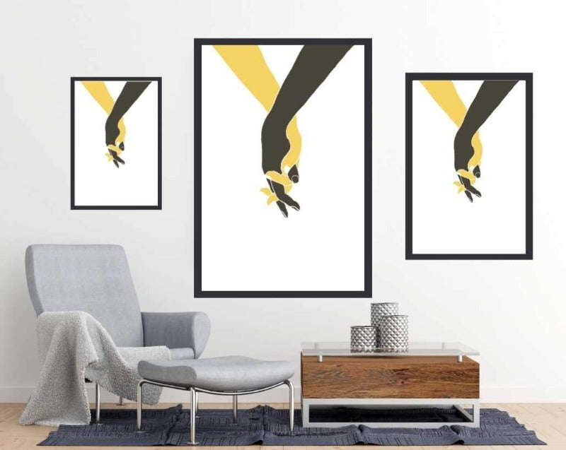 Holding Hands yellow / black - Art Poster