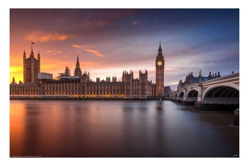 London Palace of Westminster Sunset by Merakiphotographer -  Travel Photography Poster