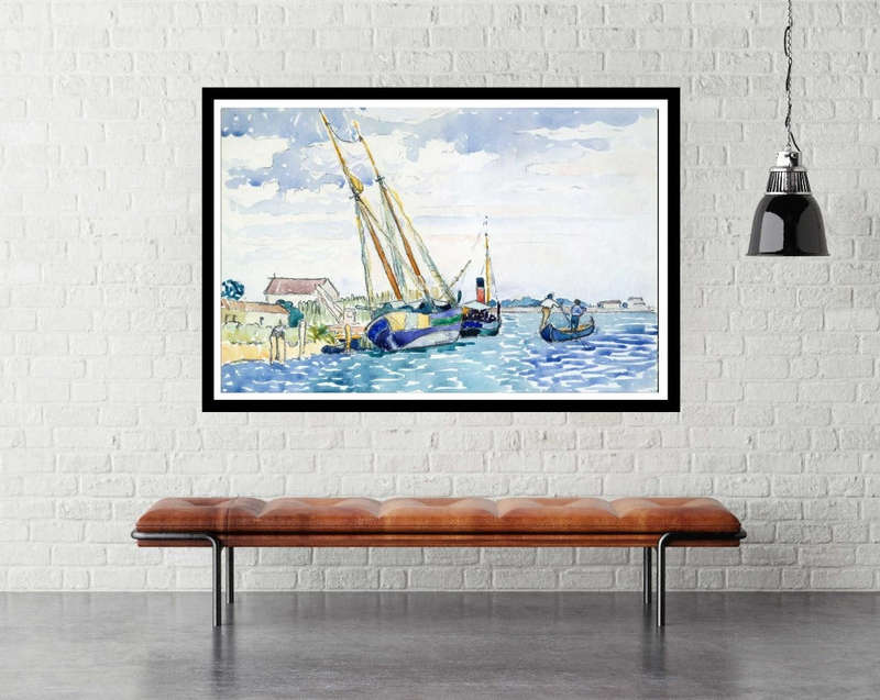Marine Scene (Boats near Venice)  by Henri Edmond Cross- Art Poster