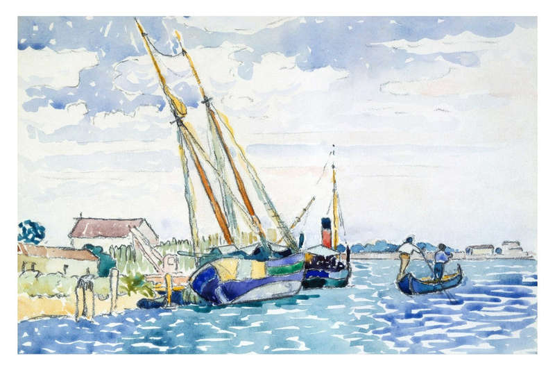 Marine Scene (Boats near Venice)  by Henri Edmond Cross- Art Poster