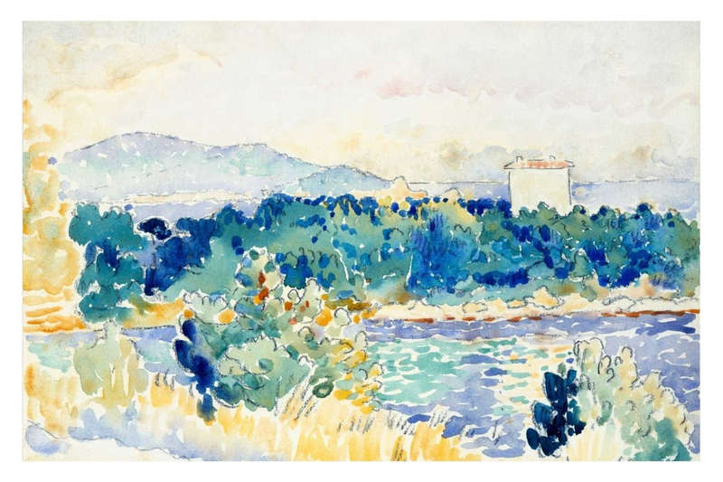 Mediterranean Landscape with a White House  by Henri Edmond Cross- Art Poster