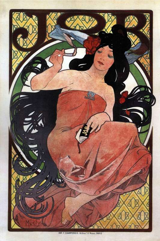 "JOB cigarette paper by Alphonse Mucha  - Art Nouveau Poster