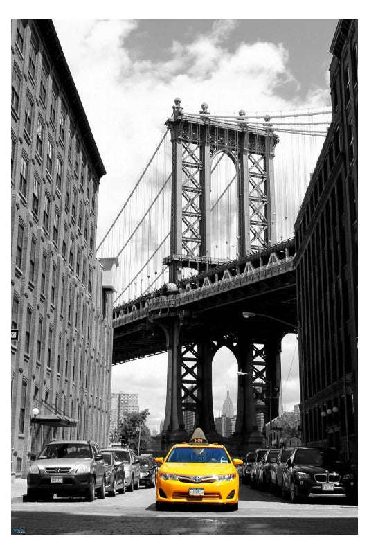 New York - Manhattan Bridge Yellow Cab Poster