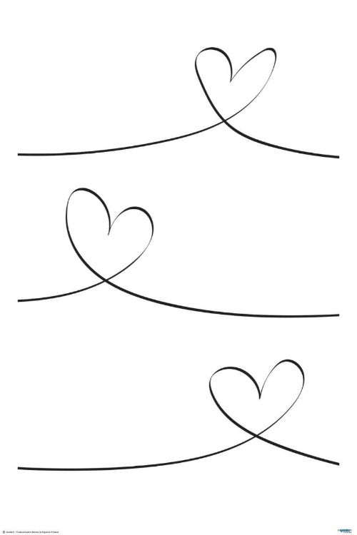 One line Hearts - Black line art poster