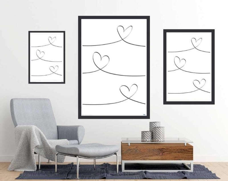 One line Hearts - Black line art poster